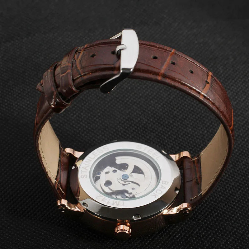 Relogio Relojes 2025 New Fashion Rose Gold Watches Day Date Automatic Self Wind Leather Strap Men'S Watches Mechanical Watches