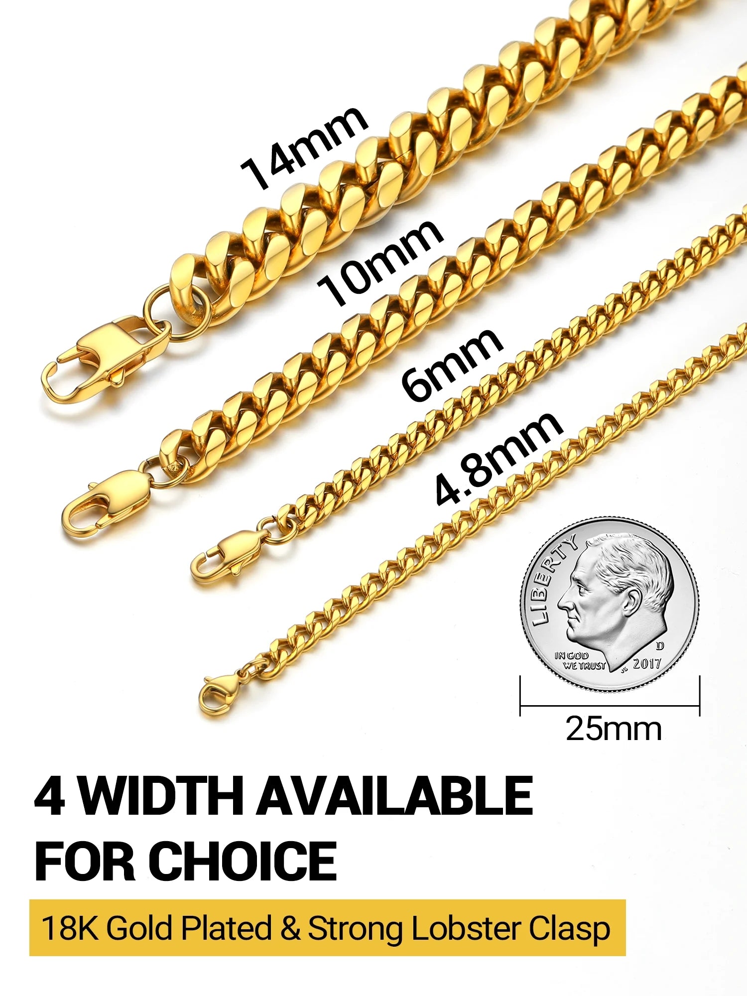 Gold Plated Bracelet for Men Chunky Cuban Bracelet 10MM 7.5 Inch Stainless Steel Chain Bracelet Mens Birthday Valentines Day Jewelry Gifts for Him Dad Adults Age