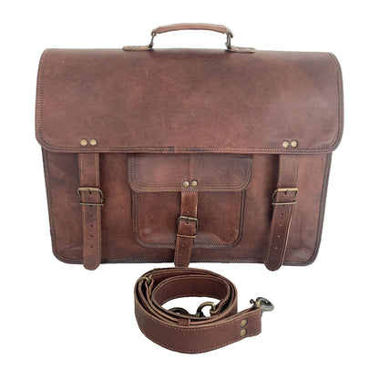 18-Inch Full Grain Leather Laptop Messenger Bag – Office Briefcase Satchel for Men and Women with Adjustable Strap and Lockable Compartments