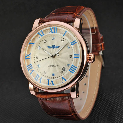 Relogio Relojes 2025 New Fashion Rose Gold Watches Day Date Automatic Self Wind Leather Strap Men'S Watches Mechanical Watches