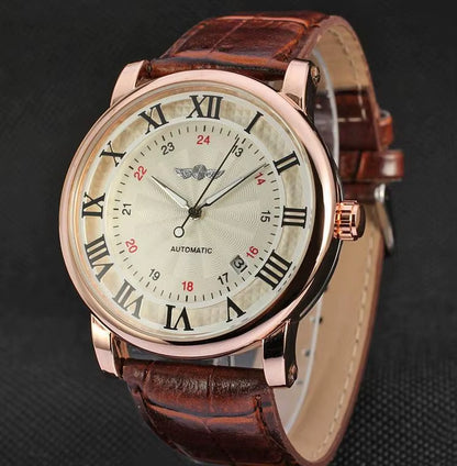 Relogio Relojes 2025 New Fashion Rose Gold Watches Day Date Automatic Self Wind Leather Strap Men'S Watches Mechanical Watches