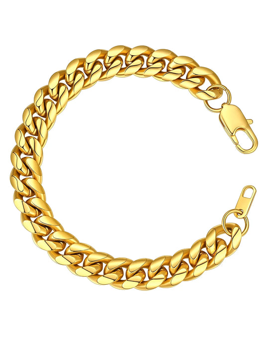 Gold Plated Bracelet for Men Chunky Cuban Bracelet 10MM 7.5 Inch Stainless Steel Chain Bracelet Mens Birthday Valentines Day Jewelry Gifts for Him Dad Adults Age