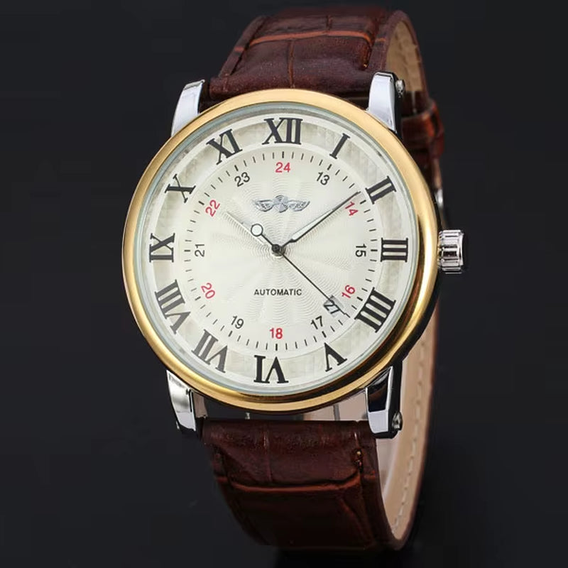 Relogio Relojes 2025 New Fashion Rose Gold Watches Day Date Automatic Self Wind Leather Strap Men'S Watches Mechanical Watches