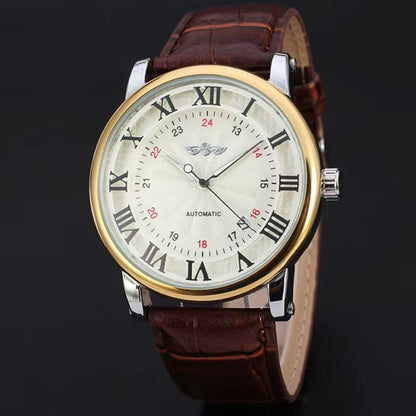 Relogio Relojes 2025 New Fashion Rose Gold Watches Day Date Automatic Self Wind Leather Strap Men'S Watches Mechanical Watches