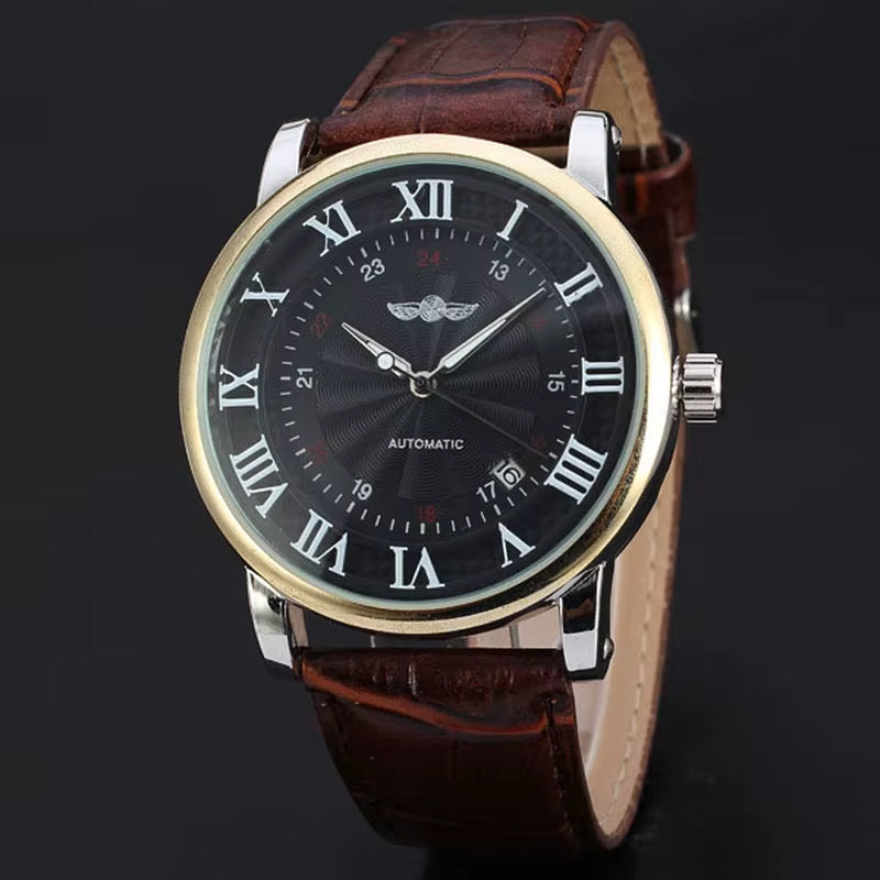 Relogio Relojes 2025 New Fashion Rose Gold Watches Day Date Automatic Self Wind Leather Strap Men'S Watches Mechanical Watches