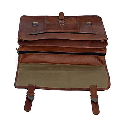 18-Inch Full Grain Leather Laptop Messenger Bag – Office Briefcase Satchel for Men and Women with Adjustable Strap and Lockable Compartments