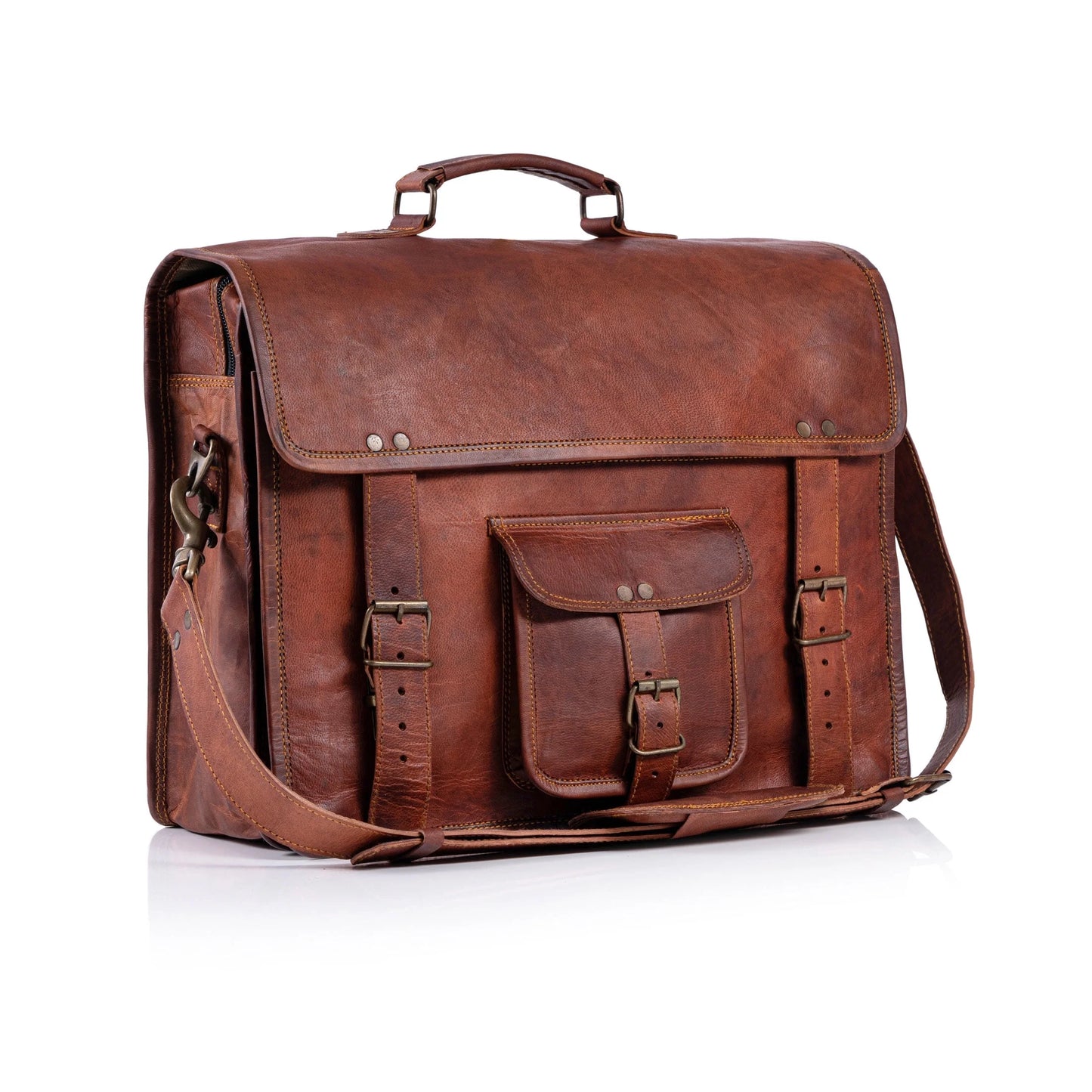 18-Inch Full Grain Leather Laptop Messenger Bag – Office Briefcase Satchel for Men and Women with Adjustable Strap and Lockable Compartments