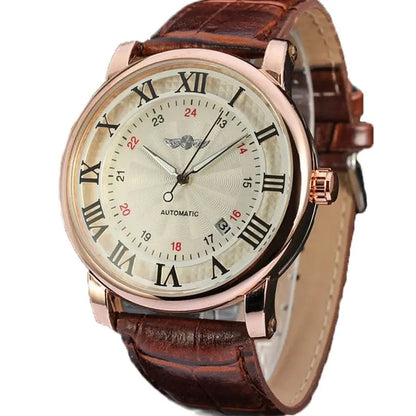 Relogio Relojes 2025 New Fashion Rose Gold Watches Day Date Automatic Self Wind Leather Strap Men'S Watches Mechanical Watches