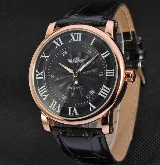 Relogio Relojes 2025 New Fashion Rose Gold Watches Day Date Automatic Self Wind Leather Strap Men'S Watches Mechanical Watches